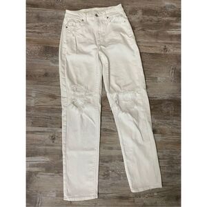 American Eagle Mom Straight Jeans Stretch Distressed White Women’s Size 0 Long